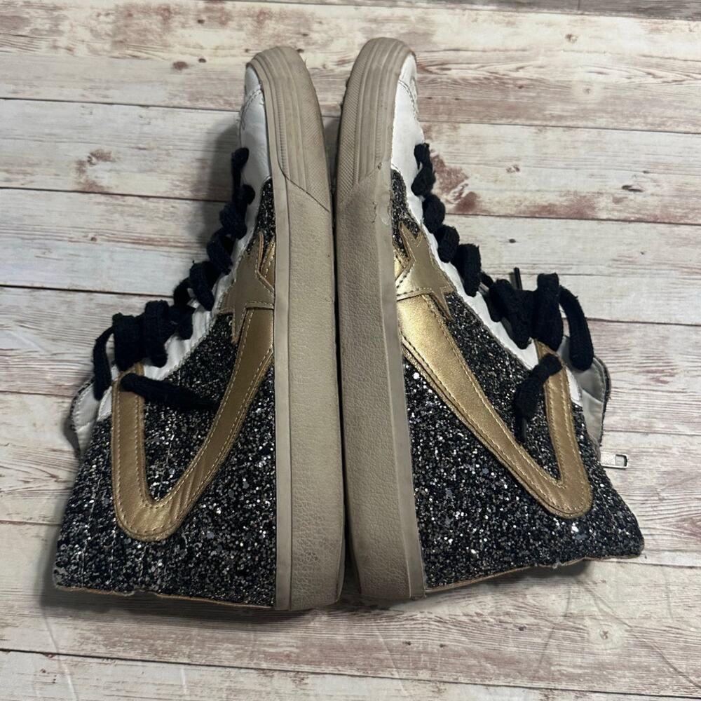 ShuShop Pia Glitter High Top Sneakers Women's Size 10 Shoes Silver Gold Metallic - Picture 5 of 8